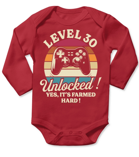 Geek Level 30 Unlocked 30th Birthday Gamer Long Sleeve Baby One-Piece