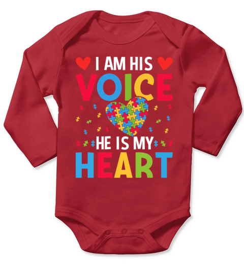 I Am His Voice He Is My Heart Autism Awareness Long Sleeve Baby One-Piece