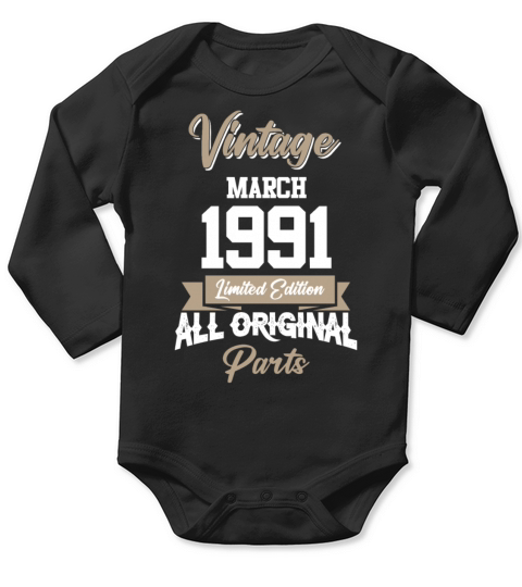 March 1991 Vintage Birthday Present Long Sleeve Baby One-Piece