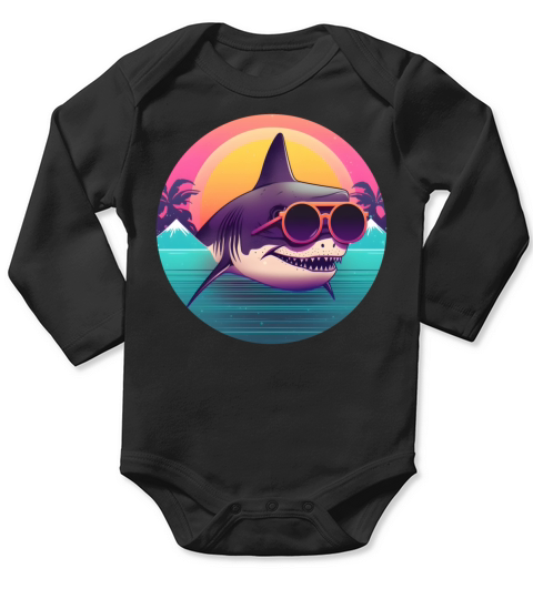 Vintage 80s 90s Style for Shark Lovers Long Sleeve Baby One-Piece