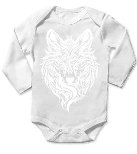 Vintage Angry Wolf Portrait Tribal Tattoo Style Long Sleeve Baby One-Piece