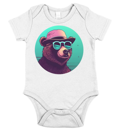 80s 90s Vintage Bear Style Short Sleeve Baby One-Piece