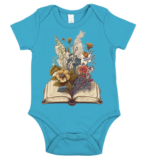 flowers growing from book vintage style Short Sleeve Baby One-Piece