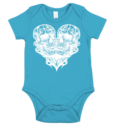 Two Skulls Heart Tribal Tattoo Style Short Sleeve Baby One-Piece