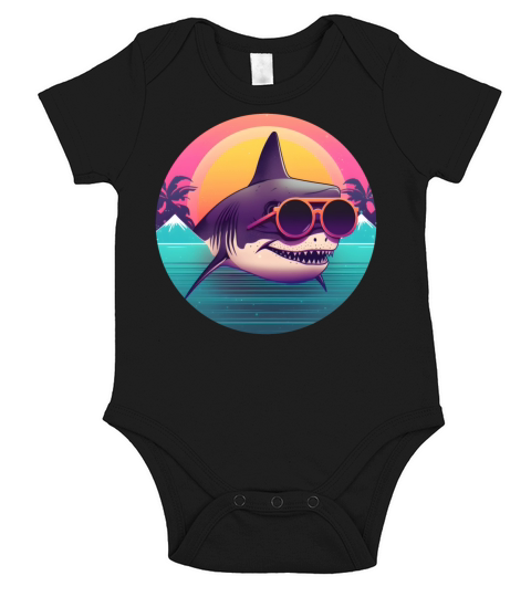 Vintage 80s 90s Style for Shark Lovers Short Sleeve Baby One-Piece