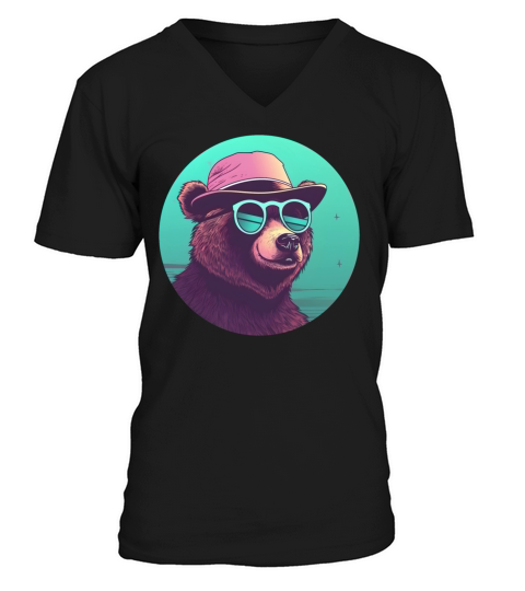 80s 90s Vintage Bear Style V-Neck T-shirt