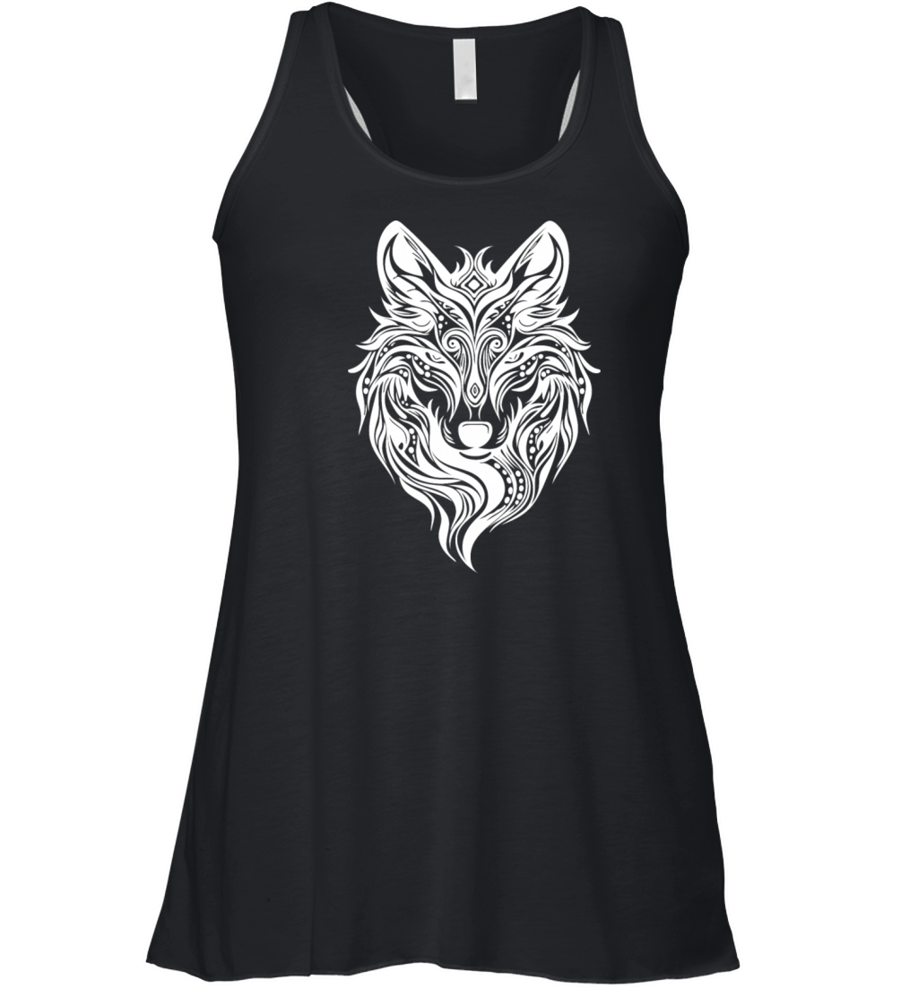 Vintage Angry Wolf Portrait Tribal Tattoo Style Women's Flowy Tank Top