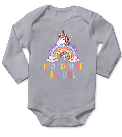 100 Days Of School Rainbow Unicorn Girls For Student Kids Long Sleeve Baby One-Piece