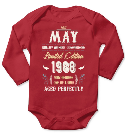 May 1988 Vintage Birthday Present Long Sleeve Baby One-Piece