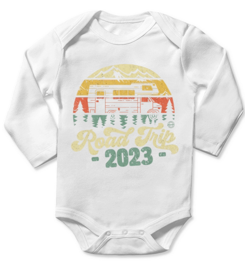 Road Trip 2023 Retro Vintage Camper Long Sleeve Baby One-Piece