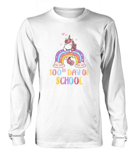 100 Days Of School Rainbow Unicorn Girls For Student Kids Long sleeved Unisex