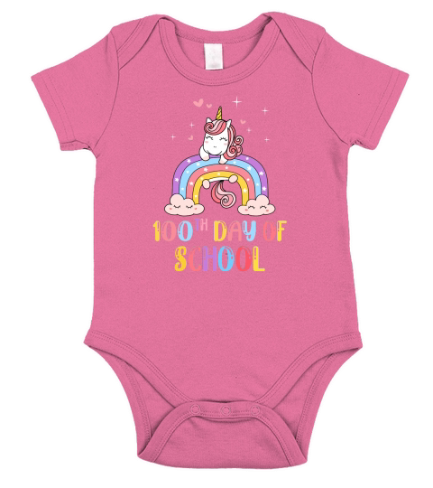 100 Days Of School Rainbow Unicorn Girls For Student Kids Short Sleeve Baby One-Piece