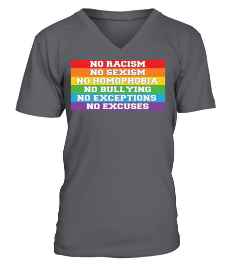 No Racism No Sexism No Homophobia No Bullying No Exceptions No Excuses V-Neck T-shirt
