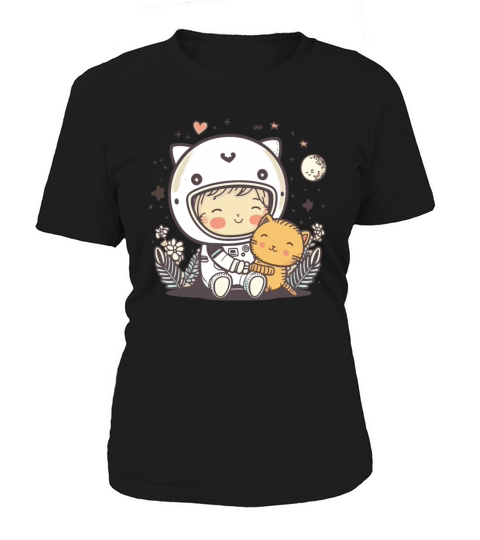 Cute Astronaut With A Cat Sitting On The Clouds Women's T-Shirt