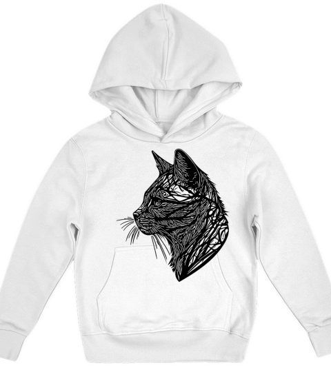 Small Cat In Nature Net Lines Tattoo Style Kids Hoodie