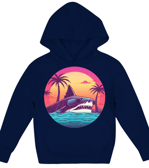 Vintage 80s 90s Style for Shark Lovers Kids Hoodie