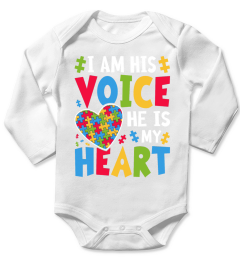 I Am His Voice He Is My Heart Autism Awareness Long Sleeve Baby One-Piece