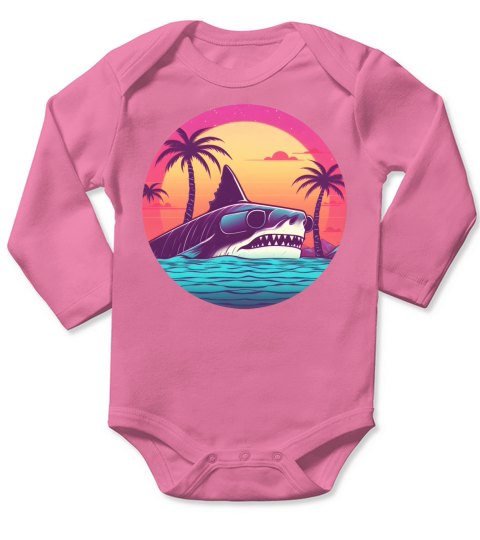 Vintage 80s 90s Style for Shark Lovers Long Sleeve Baby One-Piece
