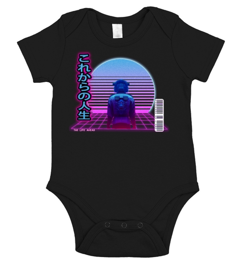 Synthwave Life Ahead - Black letters Transparent Short Sleeve Baby One-Piece