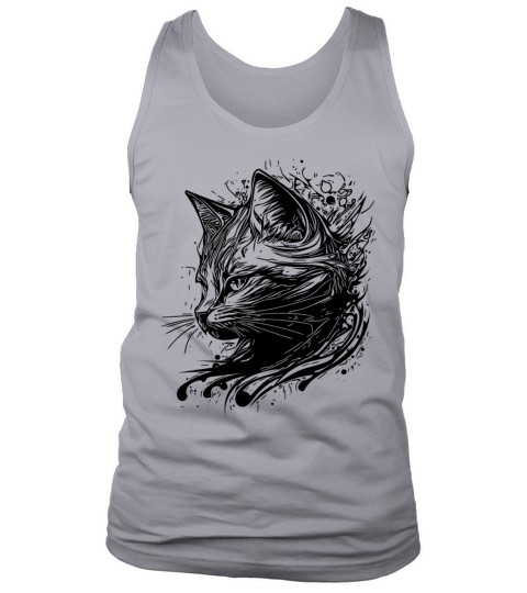Little Cute Cat In Nature Splash Tattoo Style Tank Top Unisex