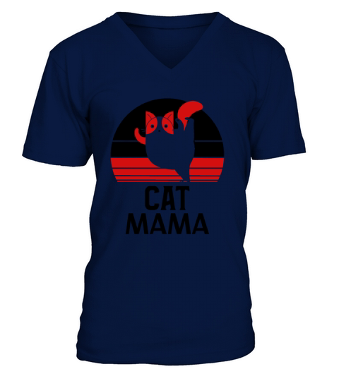 Retro Distressed Vintage 80s Style Funny Cat Mom V-Neck T-shirt