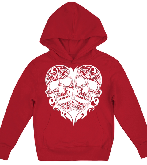 Two Skulls Heart Tribal Tattoo Style Kids Hoodie