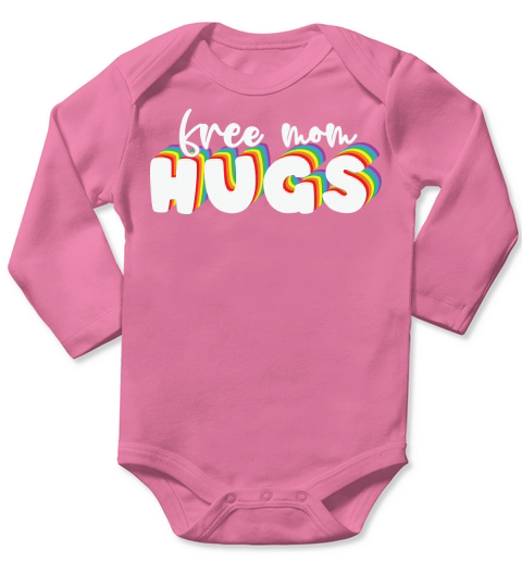 Free Mom Hugs Rainbow Heart Long Sleeve Baby One-Piece