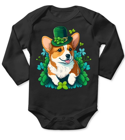 Funny Corgi Lover Shamrock Happy St Patricks Day Long Sleeve Baby One-Piece