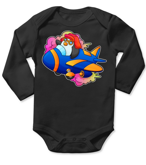 Penguin As Pilot With Plane Long Sleeve Baby One-Piece