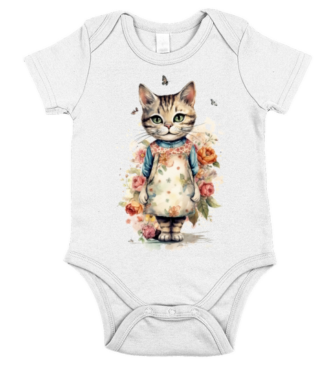 Cat with flower Short Sleeve Baby One-Piece