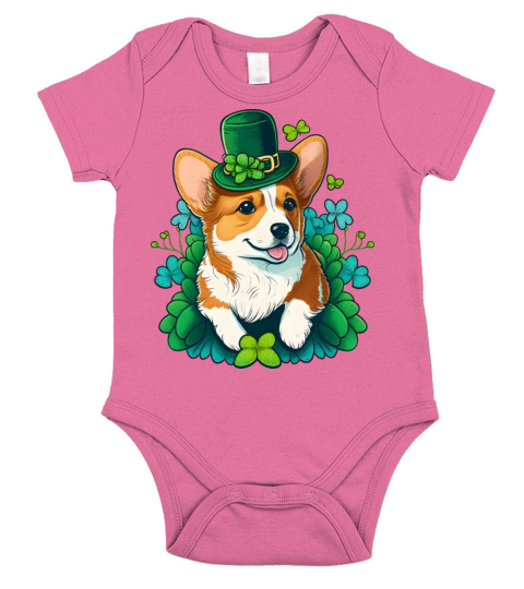 Funny Corgi Lover Shamrock Happy St Patricks Day Short Sleeve Baby One-Piece