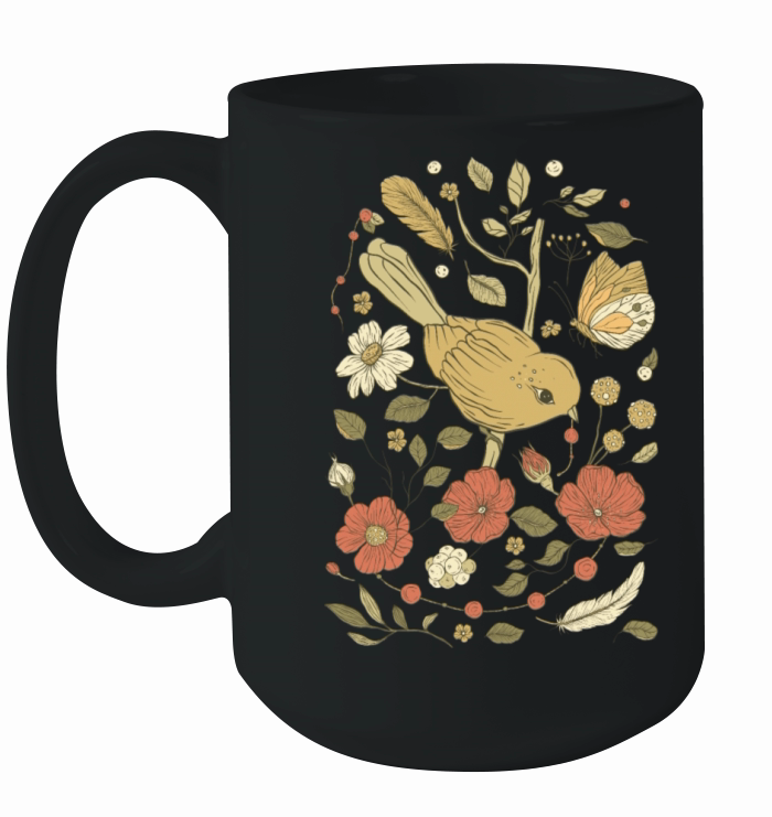 Beige Brown Bird Vintage T-Shirt Ceramic Mug