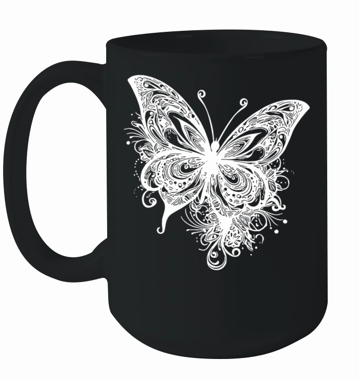 Pretty Vintage Butterfly Tattoo Line Style Ceramic Mug