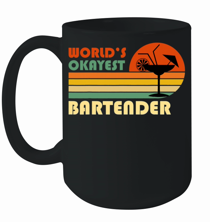 Worlds Okayest Bartender Funny Retro Vintage Ceramic Mug