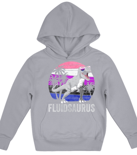 Gender Fluid Pride Flag Dinosaur Trex LGBTQ Kids Hoodie