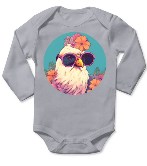 80s 90s Vintage Chicken Style Long Sleeve Baby One-Piece