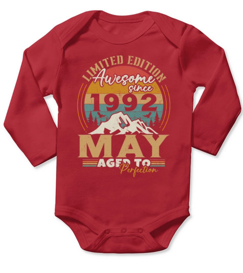 Vintage Born In May 1992 Birthday Gift Long Sleeve Baby One-Piece