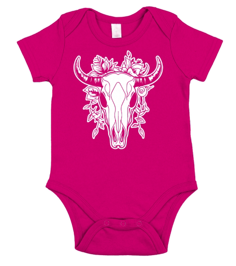 Cow Skull Boho Short Sleeve Baby One-Piece