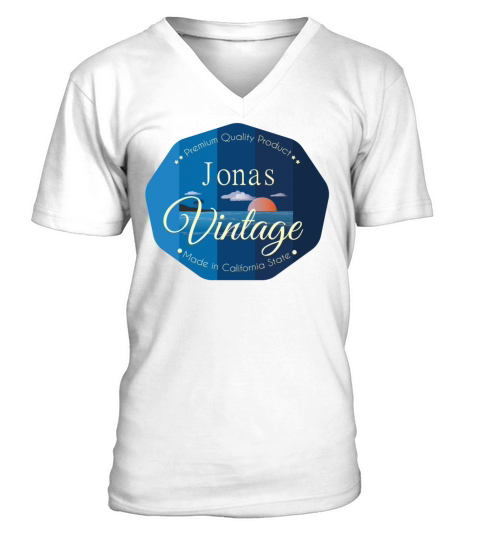 Jonas First Name Vintage Blue V-Neck T-shirt