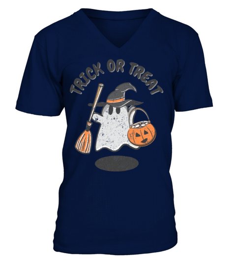 Trick Or Treat Ghost Witch Halloween V-Neck T-shirt