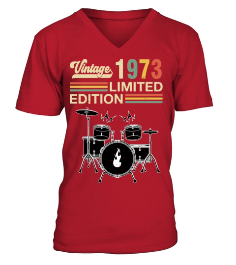 Vintage 1973 Drums 50th Birthday Drummer V-Neck T-shirt