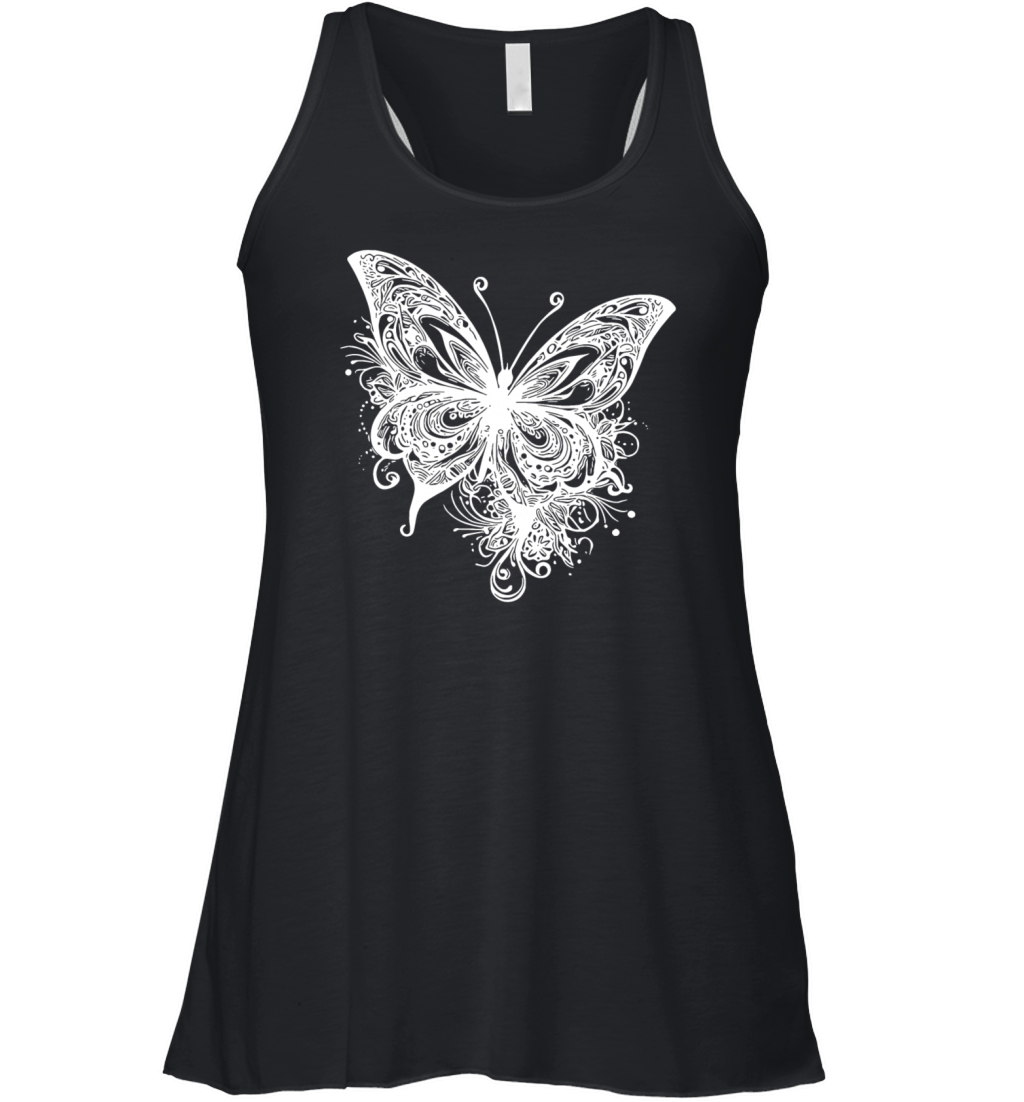 Pretty Vintage Butterfly Tattoo Line Style Women's Flowy Tank Top