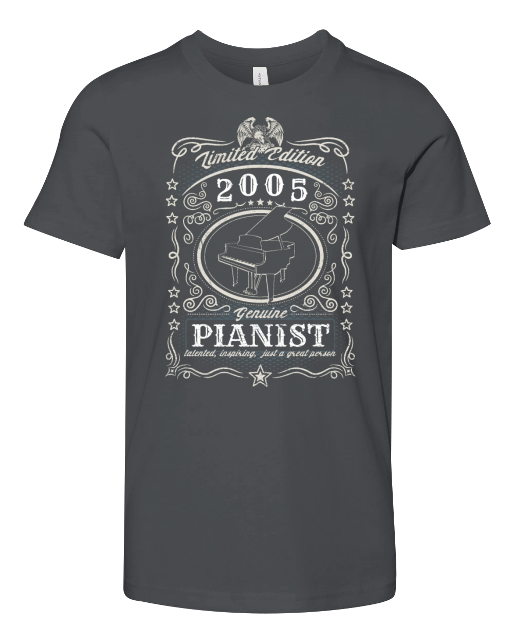 Vintage 2005 Pianist Birthday Gift Piano Player Youth Unisex Jersey Tee