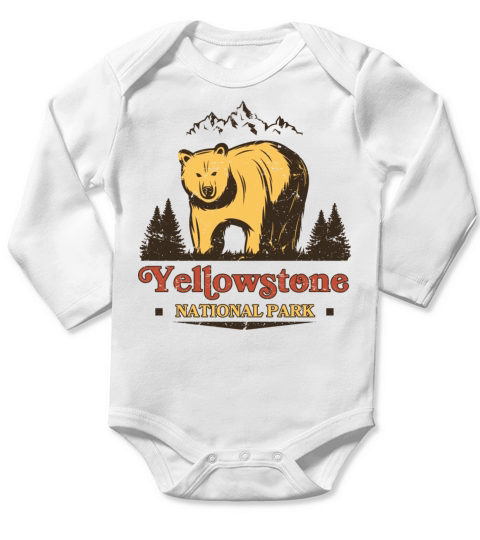 Yellowstone National Park Bear Vintage Long Sleeve Baby One-Piece