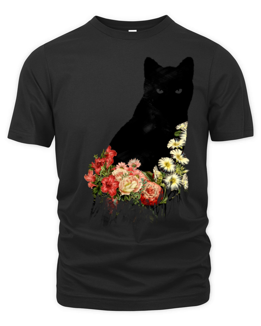 Black Cat Vintage Flower Good Luck Organic Unisex T-shirt