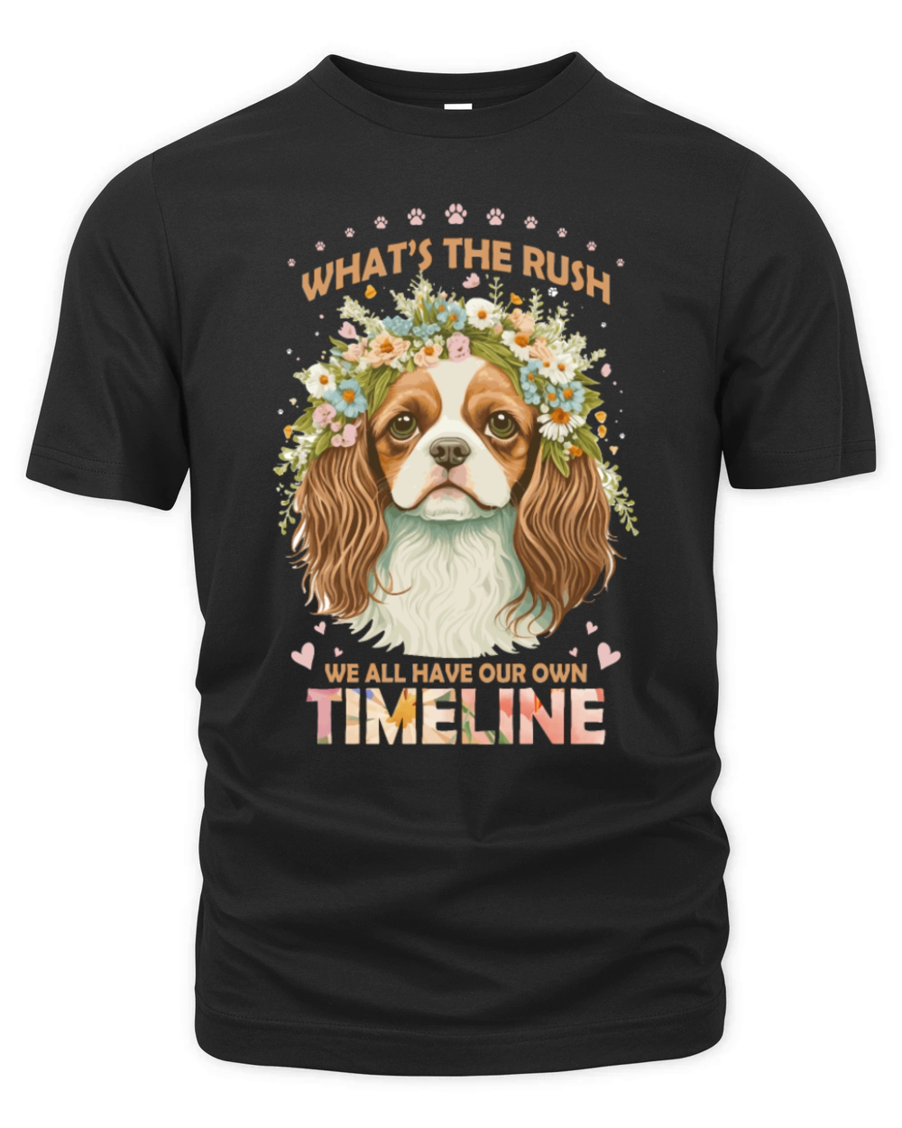 Cavalier King Charles Floral Dog Animal Lover Posi Organic Unisex T-shirt