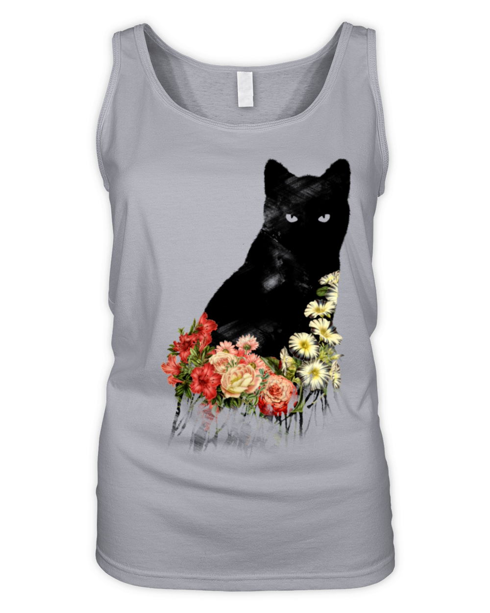 Black Cat Vintage Flower Good Luck Organic Women's Tank Top