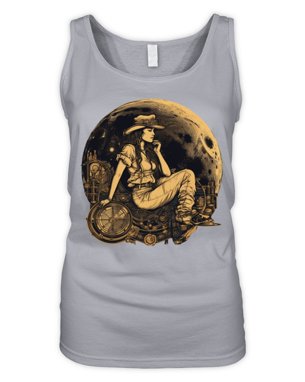 Woman in a golden moon steampunk style Organic Women's Tank Top