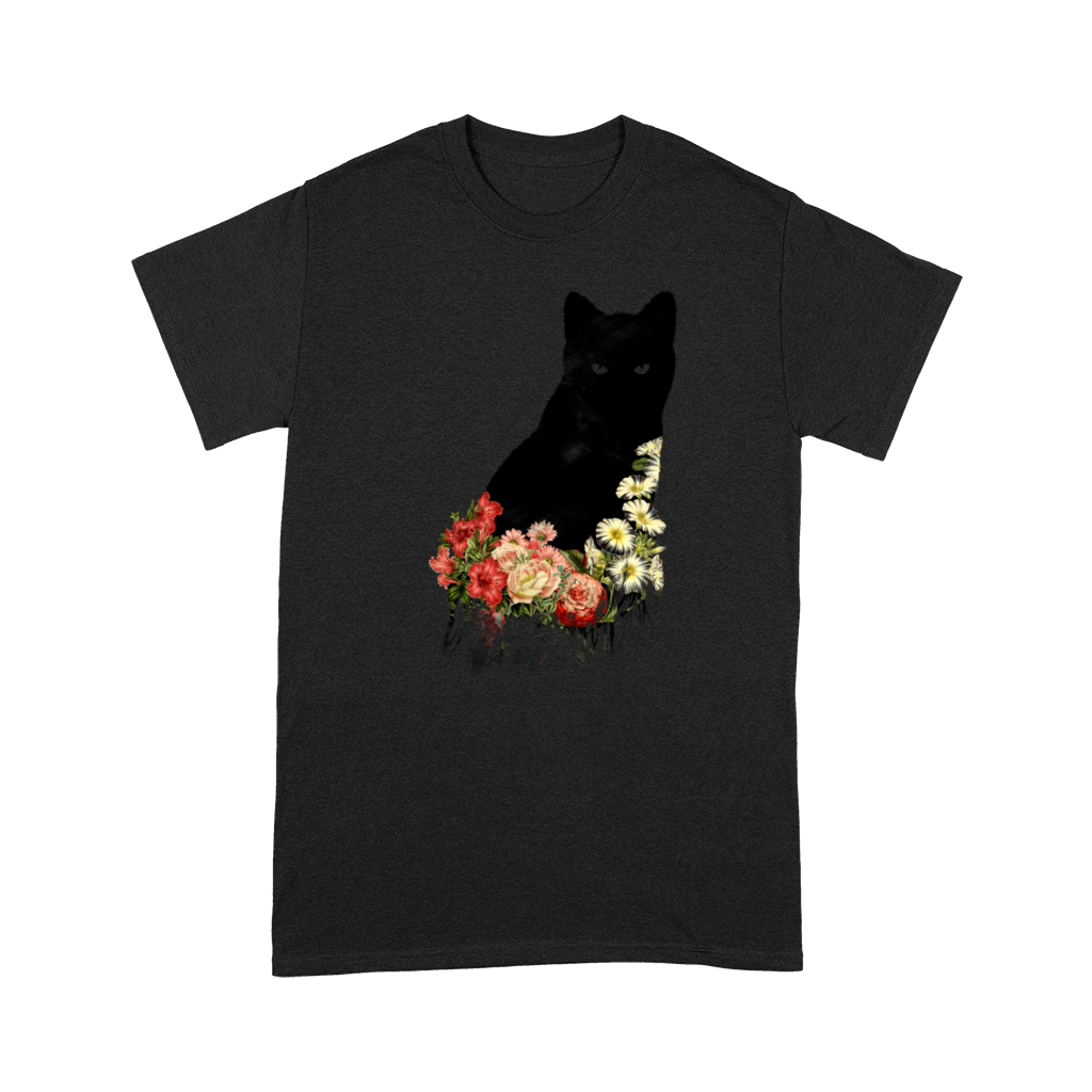Black Cat Vintage Flower Good Luck Premium T-shirt