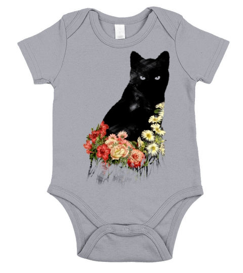Black Cat Vintage Flower Good Luck Short Sleeve Baby One-Piece